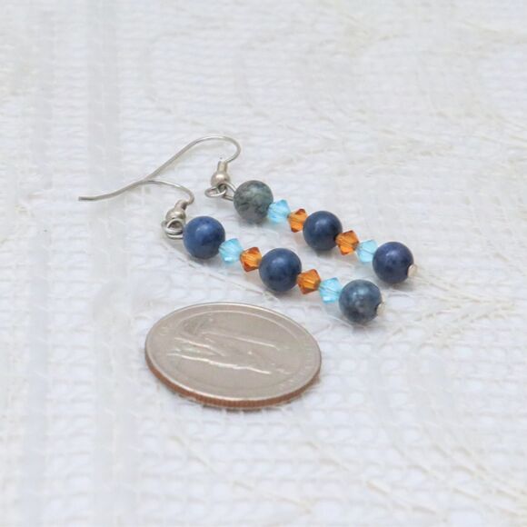 Blue Sodalite and Crystal Dangle Earrings, Boho Gemstone Jewelry, Gift for Her, - Picture 7 of 8